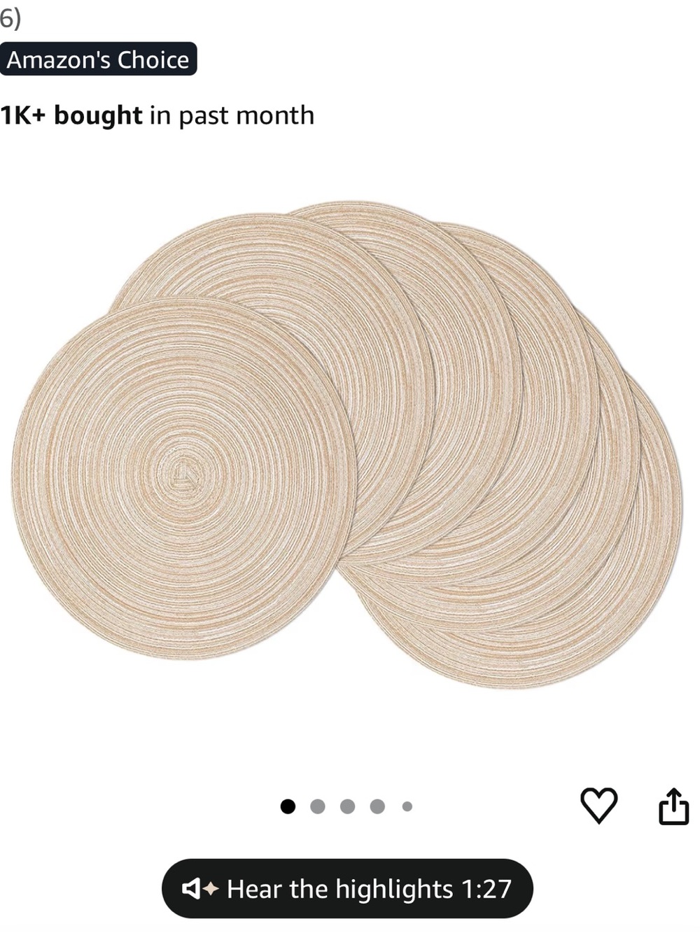 Amazon Braided Round Placemat in Blush and White